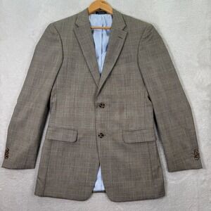 Tommy Hilfiger Mens 38L Tan Plaid 100% Wool Blazer Sport Coat Jacket Preppy EUC
